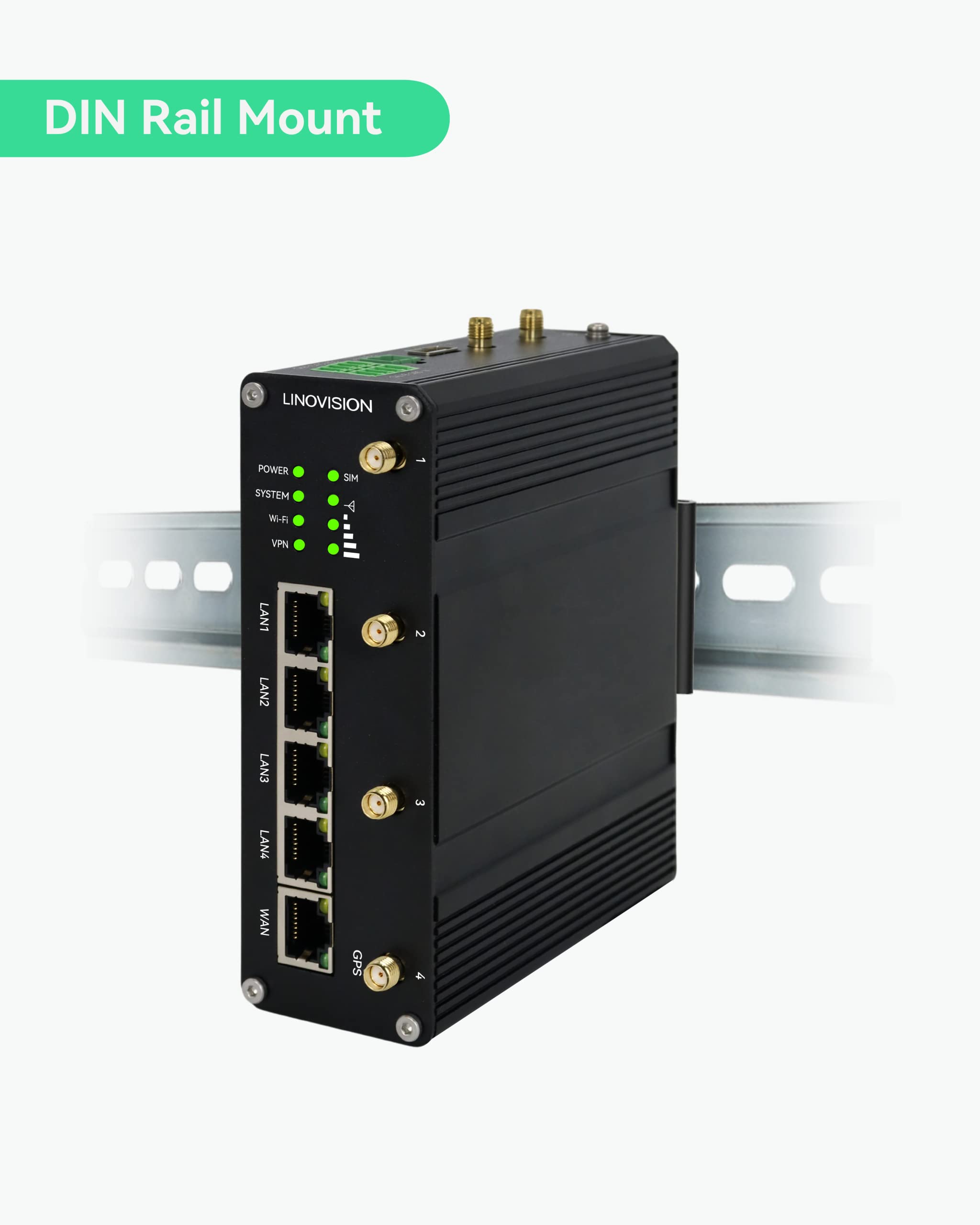 LINOVISION Industrial 5G Cellular Router with Dual 5G SIM Cards and RS232/RS485 IoT Integration, 5G LTE Router Supports Gigabit Ethernet, WiFi 5G/4G