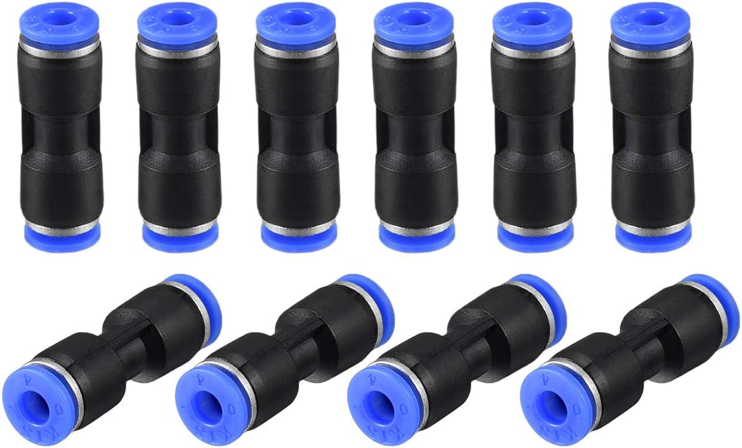 sourcing map Plastic Straight Union Push to Connect Tube Fitting 4mm OD Push Fit Lock Blue 10pcs, Black,blue,black Blue