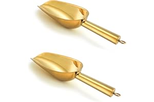 P&P CHEF Mini Scoop Set of 2, Stainless Steel Small Candy Sweet Ice Cube Scoops for Home Bar Buffet Wedding Canisters, Easy Clean & Sturdy, (Gold, 3 Oz)