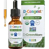 Dr. Green Mom D-Congest Kids - Organic Kids Sinus Support Drops | Drug-Free Herbal Supplement for Children's Stuffy Nose, Nasal &amp; Respiratory Health | USDA Organic, Non-GMO