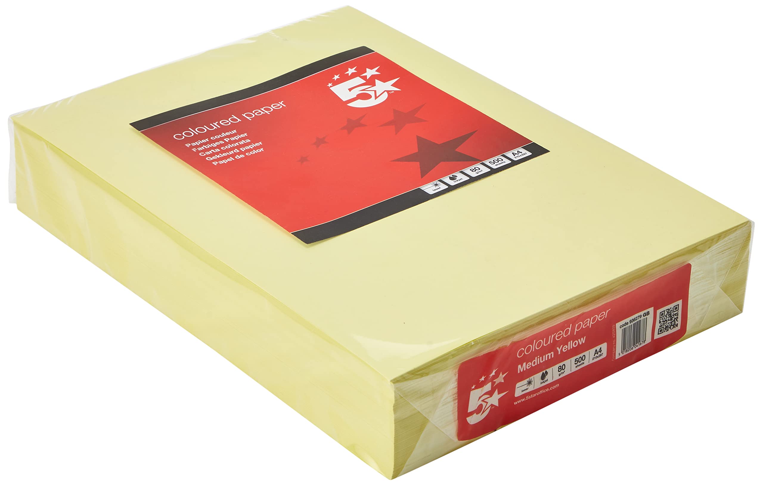 5 Star Coloured Copier Paper Multifunctional Ream-Wrapped 80gsm A4 Medium Yellow [500 Sheets]