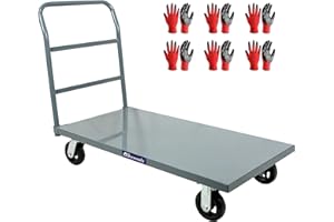 5Seconds Industrial Platform Truck - Heavy Duty 48' X 24' Flatbed Cart with 2000lb Capacity, 6" Swivel Wheels with 6 Pairs Work Gloves