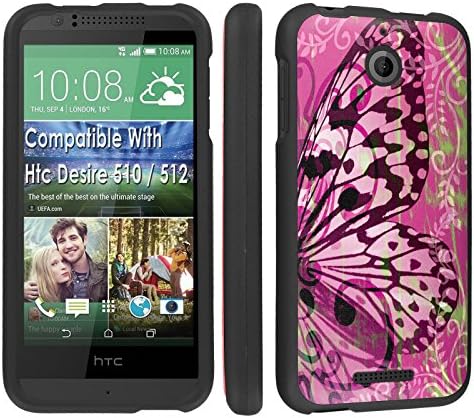 Htc Desire 510 / 512 Case, [SkinGuardz] Black Form Fit Fancy Protection Case - [Butterfly-Swirl] Print Design