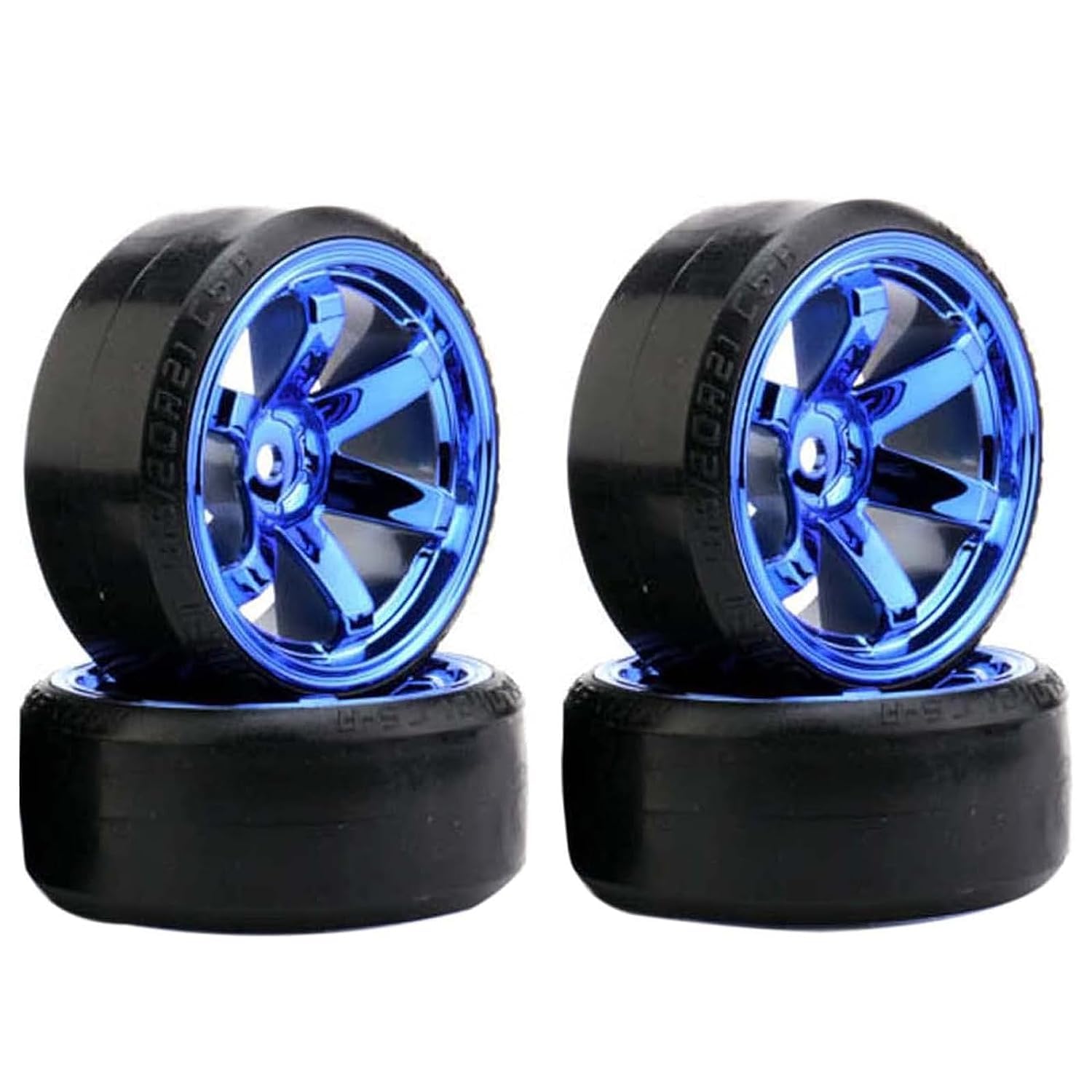 KINGCOO RC Drift Car Wheel and Tyre, 4PCS 63mm Hard Tires Plastic Wheel Rims for 1/10 On-Road Racing Drifting Car Spare Parts for HSP Tamiya HPI Kyosho(Blue) — image 1