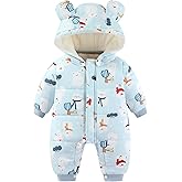 JiAmy Baby Snowsuit Baby Printed Winter Clothes Detachable Hat Warm Outfits Zipper Romper Coat Jumpsuit