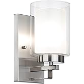 XiNBEi Lighting Wall Light 1 Light Bathroom Vanity Lighting with Dual Glass Shade in Brushed Nickel Indoor Modern Wall Mount 