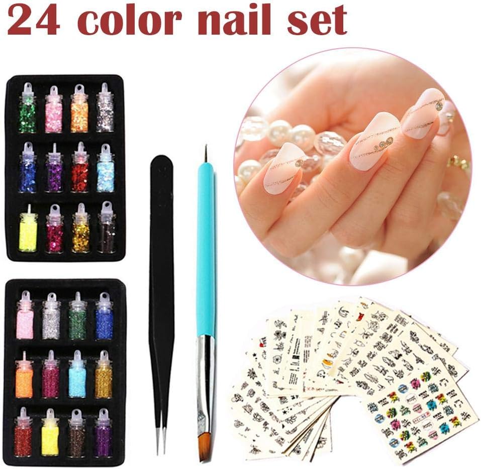 finessci Glitter Powder Sequins, Nail Sequins Colorful Glitter Powder, Manicure Nail Art Decals with Brush Tweezers, Decorations DIY Decals: Home & Kitchen
