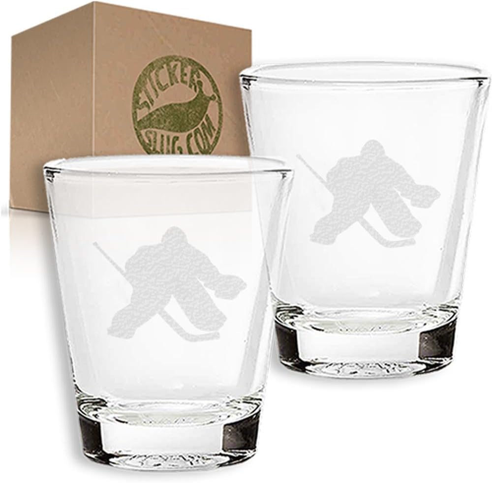 Stickerslug Engraved Hockey Goalie Shot Glasses, 1.5 ounce