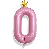 Light Pink Number 0 Balloons for Girls, 40 Inch Foil Large Pastel Pink, Crown 0-9 Set Number Balloon for Women Birthday Party Baby Shower Anniversary Graduation New Year Party Decoration Supplies