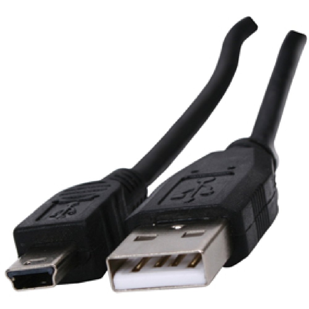 World of Data 2m USB 5 pin Mini Cable - High Speed 2.0 - Black - Compatible with PSP TomTom - Sat Nav - Digital SLR Camera