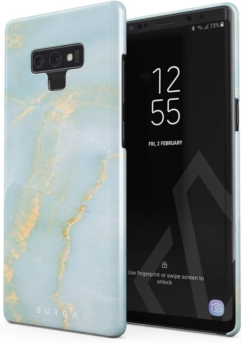 BURGA Phone Case Compatible With Samsung Galaxy Note 9 - Sky Blue Mint Green Gold Dusts Marble Turquoise Azure Ocean Cute For Women Thin Design Durable Hard Plastic Protective Case