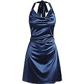 ZAFUL Women Halterneck Satin Mini Dress Sexy Cowl Neck Silky Party Cocktail Club Dress