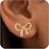 GEMAZE Hypoallergenic Gold Plated Bow Earrings for Women, 14K Gold Plated Stud Earring for Women Trendy, Dainty Non Tarnish Ribbon Bow Earrings for Women Jewelry Gifts