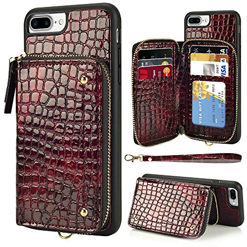 LAMEEKU Wallet Case for iPhone Plus Plus, Zipper Stone Grain