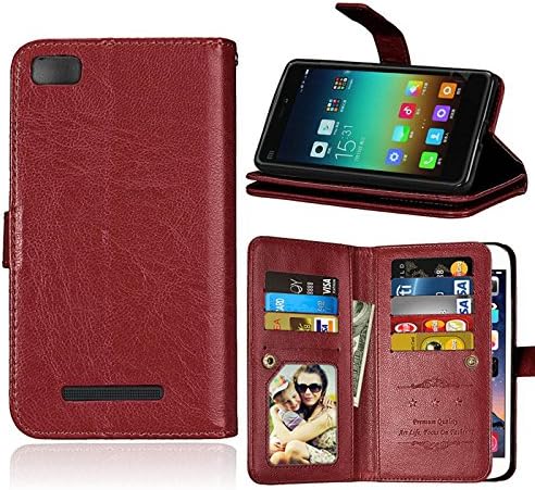 Anzeal Xiaomi M4C Case,[Stand Function] [9 Card Slots] PU Folio Flip Wallet With Strap Magnetic Case Leather Protective Cover for Xiaomi Mi4C Mi4i M4C Brown