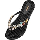 Swalker Woman's Sandal Flip Flop With Rhinestone in Recyclable Rubber Sole, Crystal Thong
