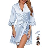 3Pcs Womens Satin Robes for Bride Bridesmaid Silk Bathrobes Silky Kimono Robe for Wedding Party Loungewear Lace Sleepwear
