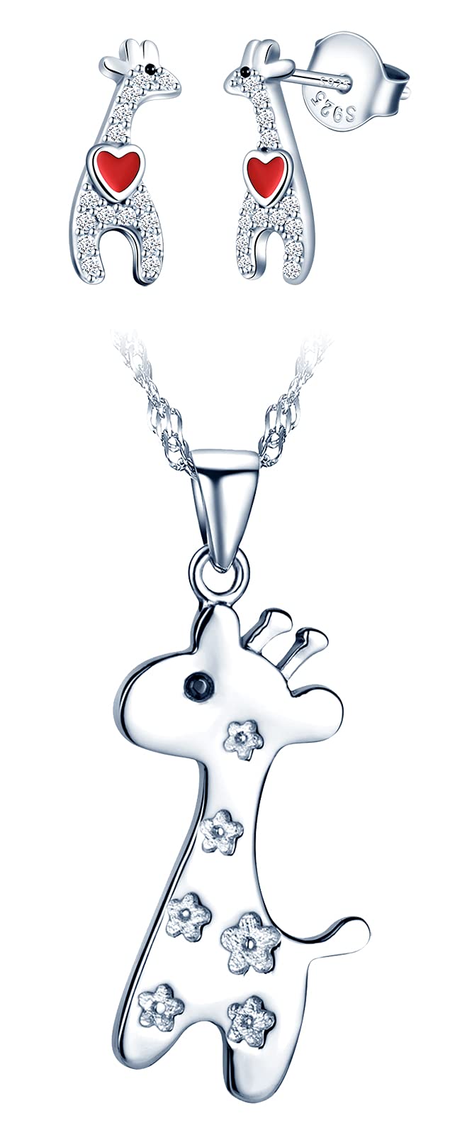 Yumilok Giraffe Jewellery Set 925 Silver Necklace and Earrings Set for Girls Daughter
