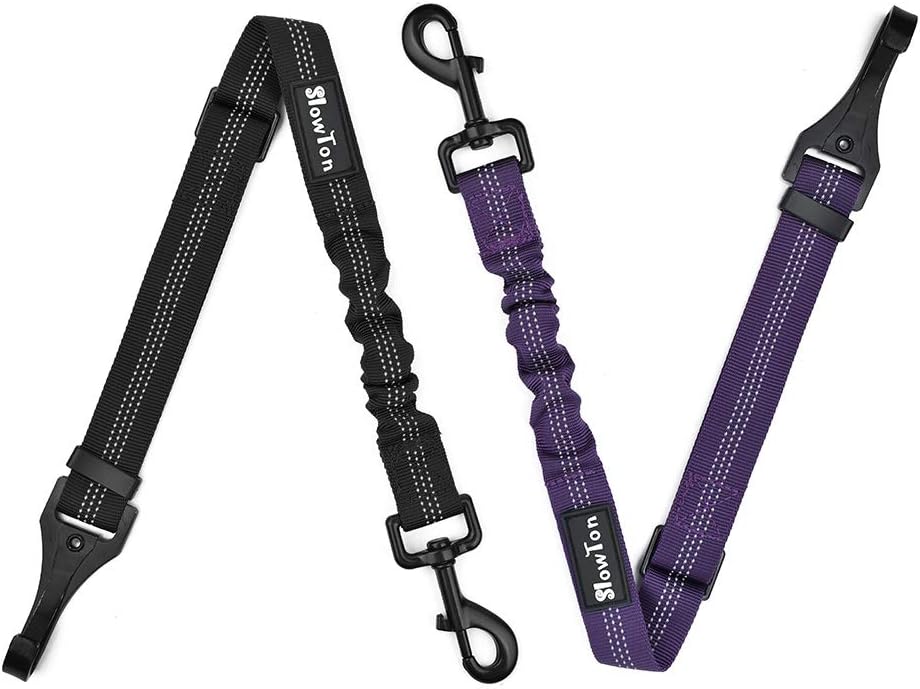SlowTon Dog Seat Belt, 2 Packs Latch Bar & Isofix Dog Car Seatbelt with Anti-Shock Elastic Bungee Buffer