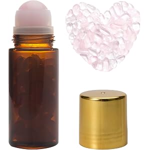 CUQIG 50ml Rose Quartz Roller Bottle, With Crystal Chips, Amber Glass | Natural Crystal Rollerball and Chips, Crystal Soak, G