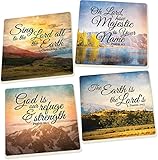 Scenic Landscapes, God Is Our Refuge and Strength Scriptures 4 Piece Square Ceramic Coaster Set