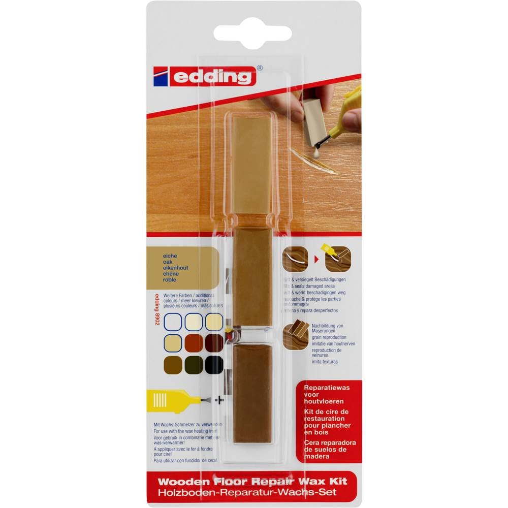 edding 8902 - wooden floor repair wax set - oak - 3 hard waxes - for repairing damage and scratches in wooden floors