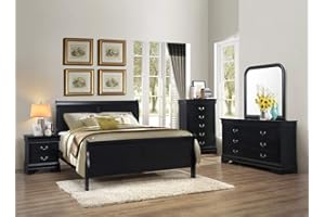 GTU Furniture Classic Louis Philippe Styling Black 6Pc Wooden Queen Bedroom Set(Q/D/M/2*N/C)