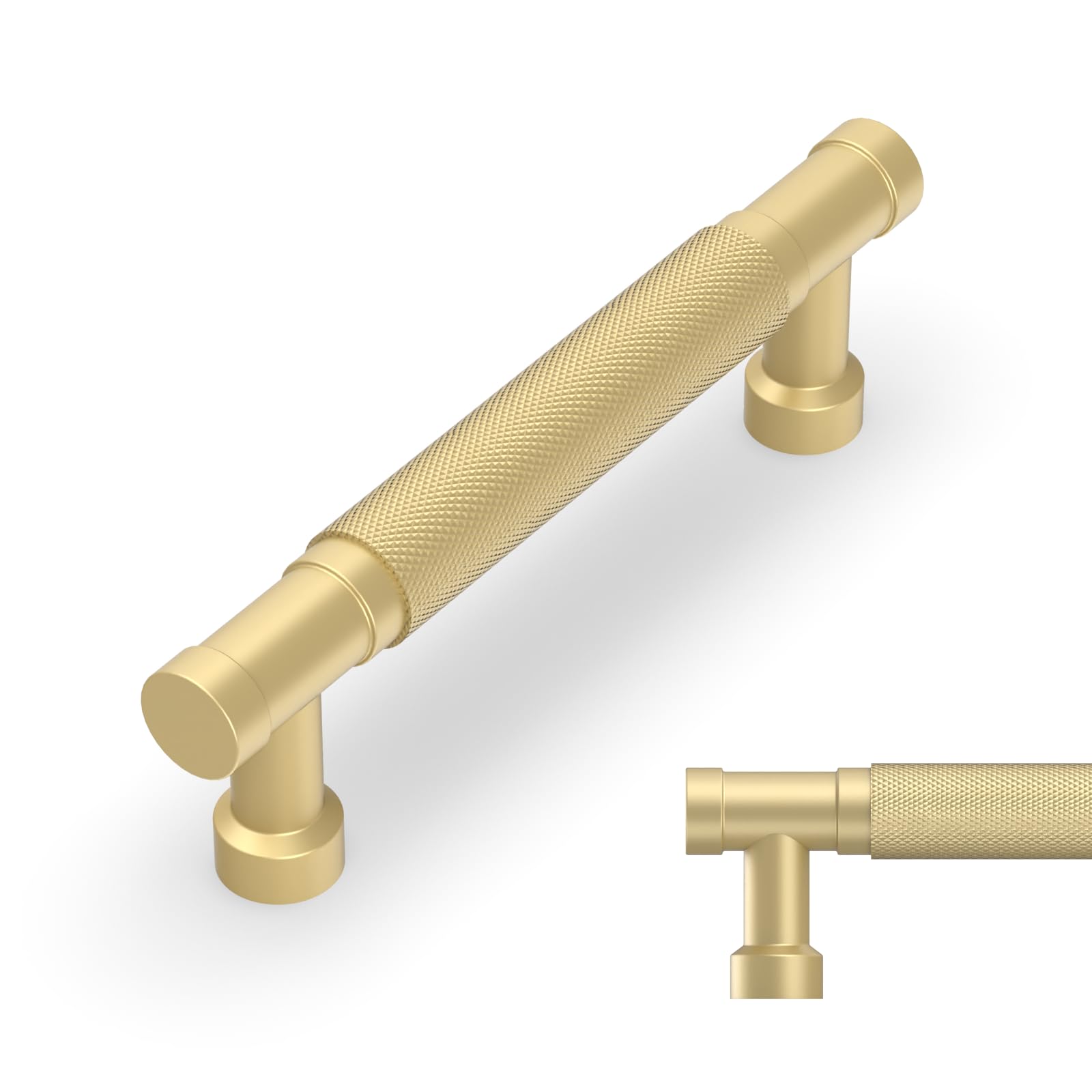 Amerdeco 10 Pack 3.75 Inch(96mm) Brushed Gold Cabinet Pulls Knurled Kitchen Cabinet Handles, Cabinet Pulls Kitchen Cabinet Hardware for Cupboard Drawer Pulls AM028