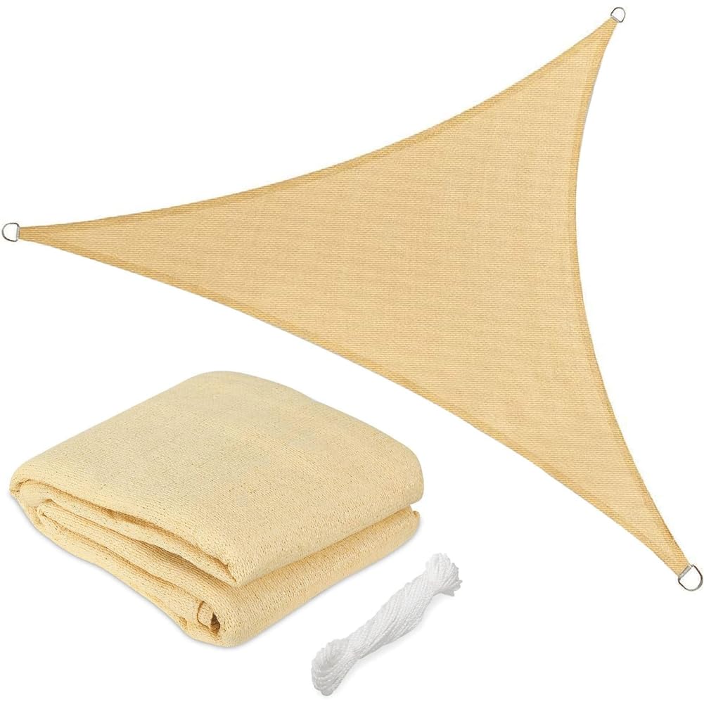 Bakaji Sail Tarpaulin Sun Shade Triangular Shade HDPE 3x3 Mt Resistant UV Protection 90% For Shade Garden Terrace with Hook Eyelets Beige (3 x 3 x 3 mt)