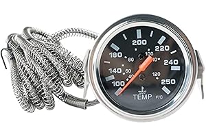 52Mm Mechanical Water Temperature Gauge 40-120°C / 100-250°F 12V DC With 1/2 NPT Sensor Thread And LED Backlit Dial For Accur