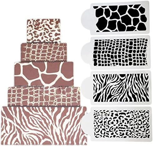 COOKNBAKE Wedding Birthday Cake Decorating Stencil Zebras and Leopard Print Cake Templates Fondant Mold Wedding cake stencil Set of 4