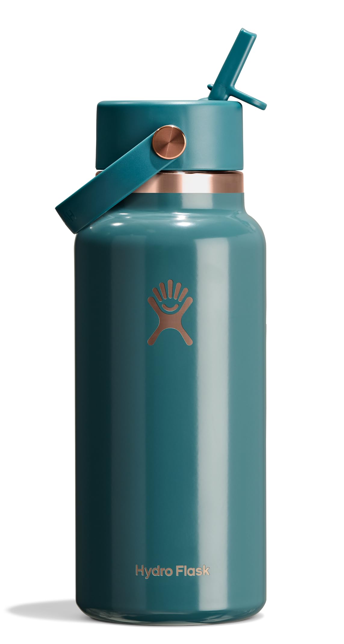 Hydro Flask Water Bottle - Insulated Stainless Steel - Wide Mouth Flex Straw Lid, Non Spill, Leakproof and Refillable in 32 Oz Sea Rose Gold Image