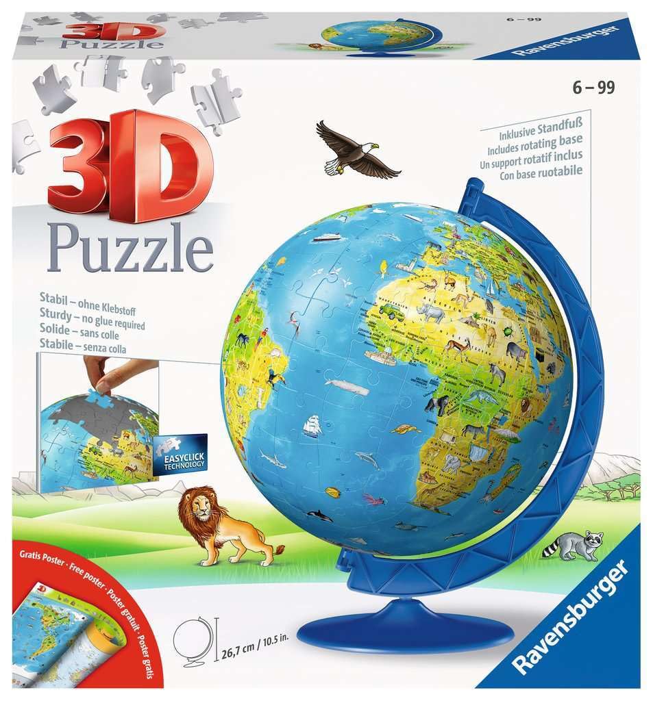 Ravensburger Puzzle Kinderglobus in deutscher Sprache, 180 Teile