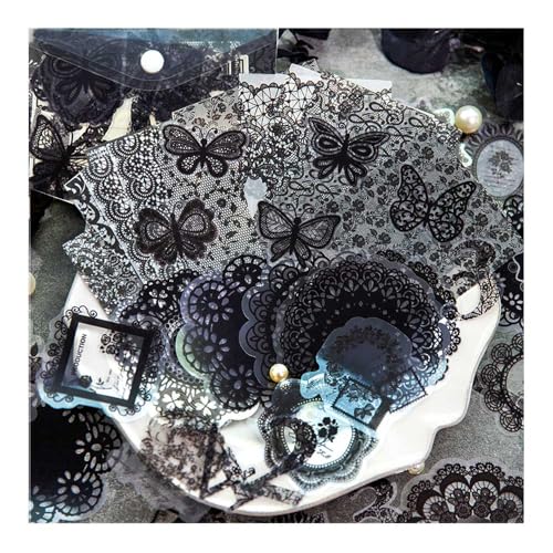 Vilikya 110pcs Black Lace Stickers for Scrapbooking Supplies, Aesthetic Doilies Butterfly Stickers for Journaling Embellishment, Vintage Flower Lace Scrapbook Paper for Junk Journal Ephemera