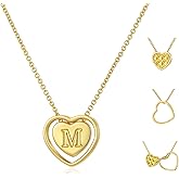 Auspicious Cheerful Heart Initial Necklace for Women - Dainty 14k Gold Plated Double Heart Letter Pendant Necklace Multi-wear Personalized Jewelry Birthday Christmas Gifts for Women