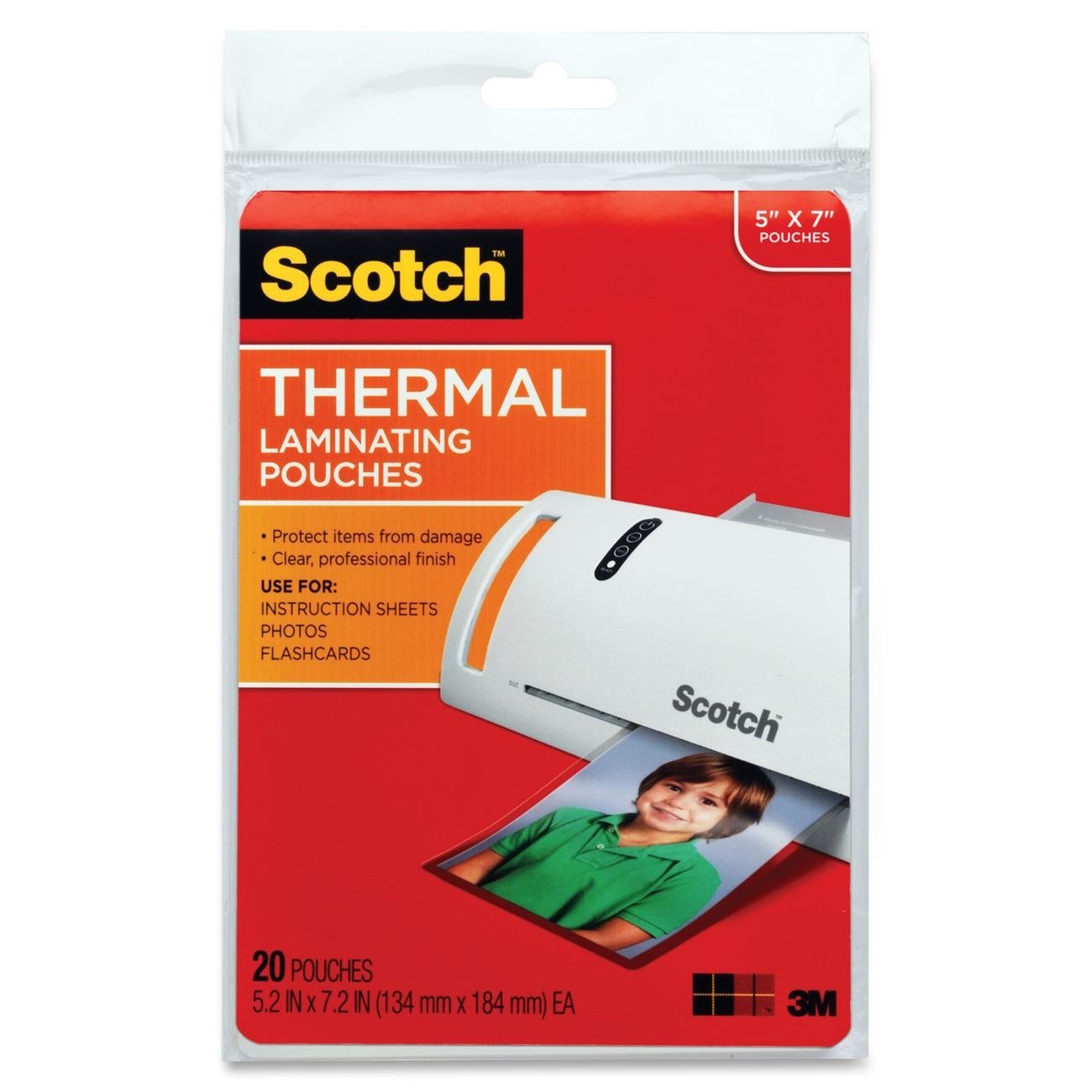 3M Corp Scotch Thermal Laminating Pouches, 5 x 7-Inches, 20-Pouches (TP5903-20),Clear