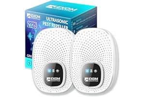 EXOM ESSENTIALS T-25, Ultrasonic Pest Repeller Wall Plug-in Most Effective Than Repellents - Get Rid of - Rodents, Squirrels, Mice, Rats, Bats, Roaches, Ants, Spiders, Bed Bugs, Мosquito, Insects, Fleas (2 Pack)