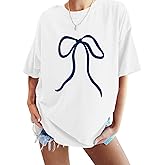 Weripoah Bow Shirts for Women Oversized Graphic Tshirts Cute Coquette Aesthetic T Shirts Trendy Tees Casual Tops