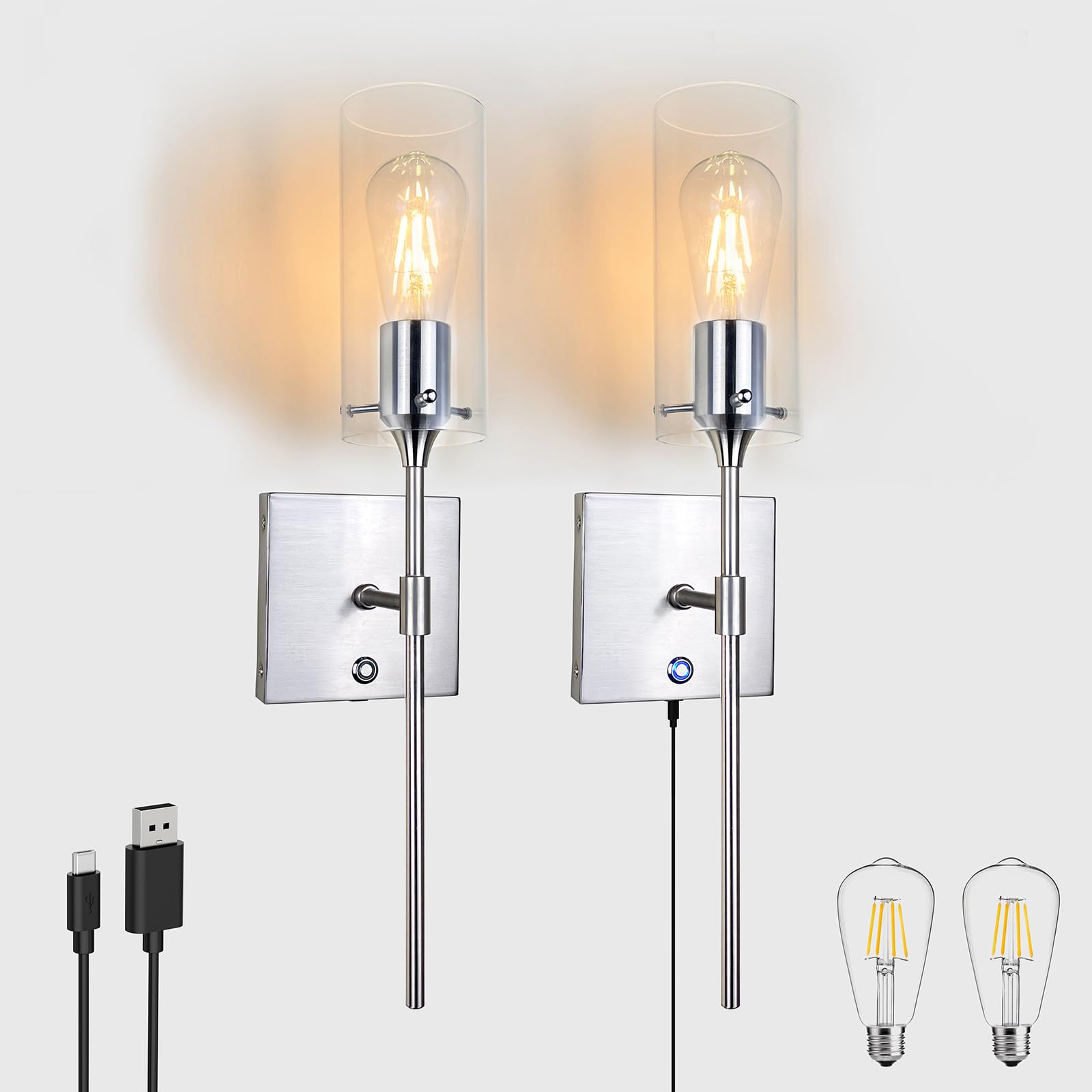 Photo 1 of ThyFenno Dimmable Battery Operated Wall Sconce No Wired, Rechargeable Wall Light Fixture, Easy to Install Wireless Wall Mount Lamp for Living Room Bedside Hallway Lounge Mirror, Bulb Included
