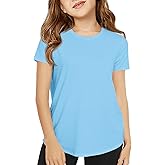 Haloumoning Girls Short Sleeve T Shirts Kids Summer Crewneck Tops Curved Hem Tees 5-14 Years