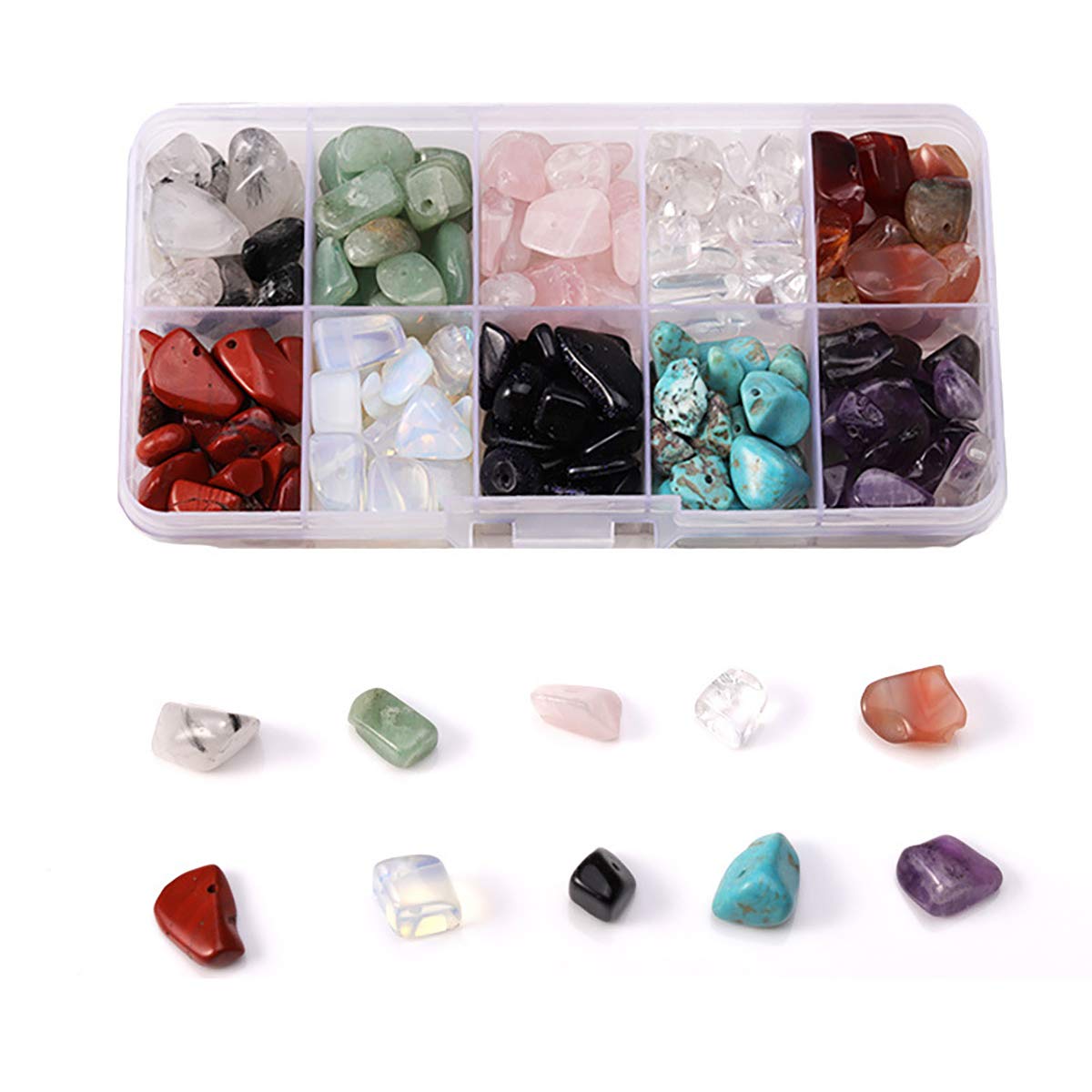 10 Different Type Gemstone Chip Bead Natural Stones Crystal Quartz Irregular Shaped Loose Beads Crushed Chunked Crystal Pieces for DIY Necklace Bracelet Making