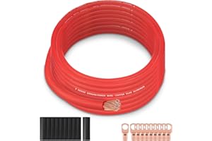 8 Gauge Wire (25FT Red) SGANGCAR True Spec Power Ground Wire Cable with 10 Lugs, 10 Heat Shrink Wrap,Copper Clad Aluminum CCA,for Power/Auto,Amplifier,Car Audio Speaker,Ground Cable