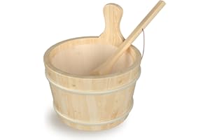 BNEHS Sauna Bucket and Ladle, Sauna Accessories Made of Hand-Made Camphor Pine, Wooden Sauna Set with Plastic Lining and Handle