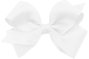 Wee Ones Girls' Plain Wrap Classic Grosgrain Hair Bows on a WeeStay No-Slip Hair Clip, Handmade, Small, White
