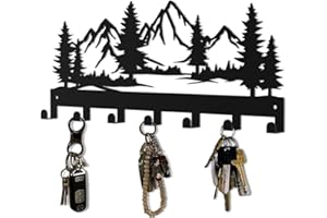 HOUNAHHA Key Holder Wall Mounted Key Hooks, Black Metal Key Rack Hooks, The Great Grove, Mountain Theme Wall Decoration Hooks, with 7 Hooks, Applicable to Front Doors, Lobby,Corridor, Offices (12 ")