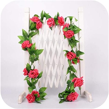 Amazon 1個のシルクローズアイビーつると緑の葉の家の結婚式の装飾偽の葉diyハンギングガーランド造花 9pcs Rose Red 86 62inch 造花 オンライン通販