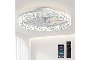 AQUBT Ceiling Fans with Lights and Remote, 19.7" Low Profile Ceiling Fan with Light, 3000-6500K Dimmable, 6 Speeds and Stepless Color Temperature Change for Bedroom, Living Room and Kids Room(White)