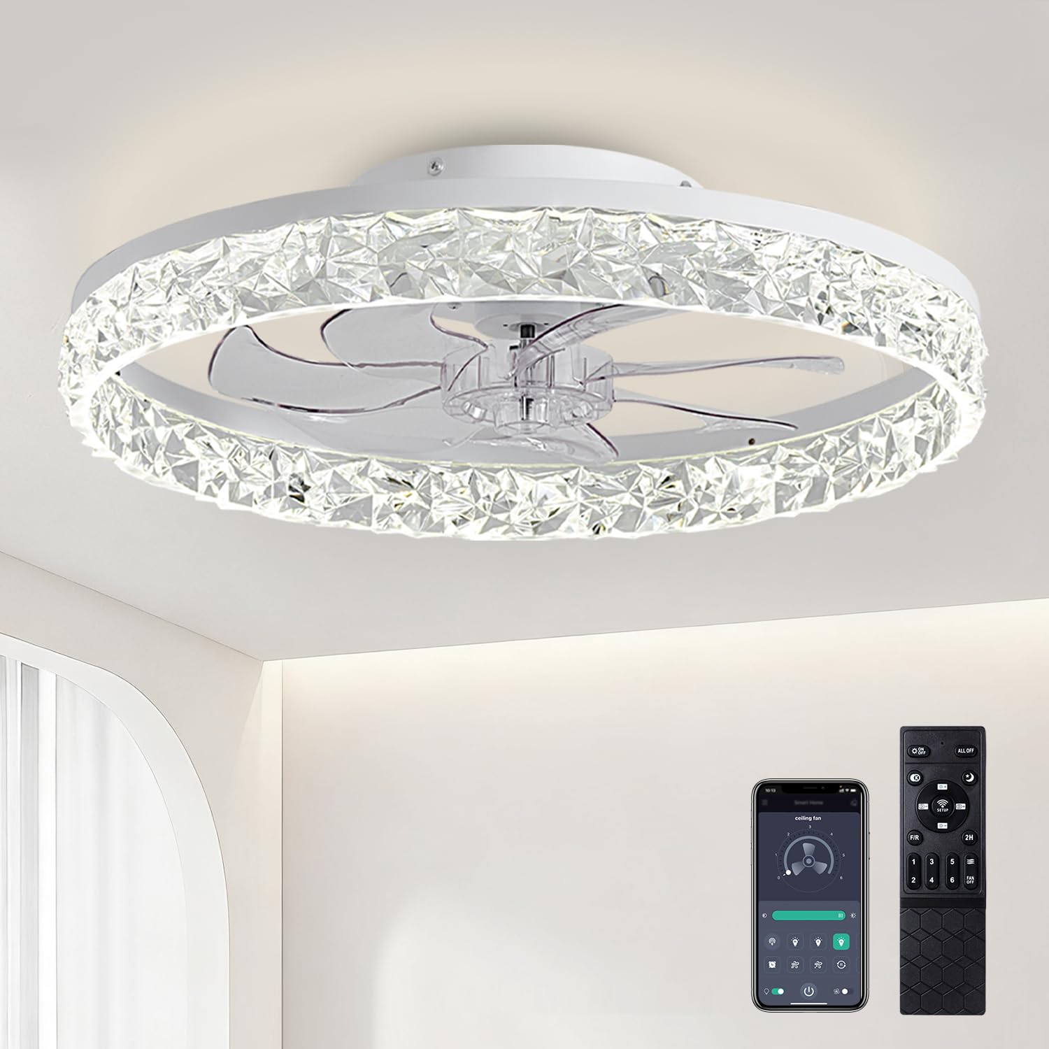 AQUBT Ceiling Fans with Lights and Remote, 19.7" Low Profile Ceiling Fan with Light, 3000-6500K Dimmable, 6 Speeds and Stepless Color Temperature Change for Bedroom, Living Room and Kids Room(White) Image AQUBT Ceiling Fans with Lights and Remote, 19.7" Low Profile Ceiling Fan with Light, 3000-6500K Dimmable, 6 Speeds and Stepless Color Temperature Change for Bedroom, Living Room and Kids Room(White) Image