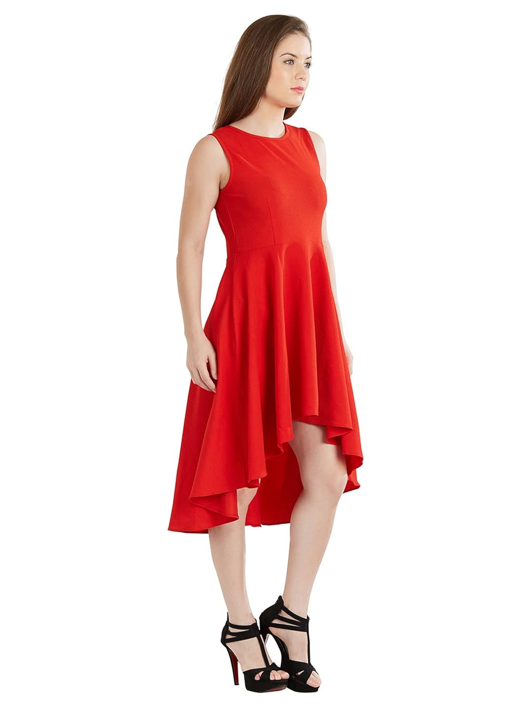 pinwheel women's red high low sleevless waffle party dress