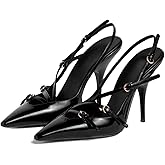 CORNMOOD Slingback Kitten Heels for Women Pointed Toe Stiletto Low Heels with Buckle Strap Heeled Pumps Sandals
